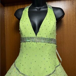 Mori Lee Lime Green Sequin Halter Dress